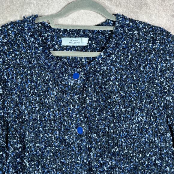 Honor Millburn Cardigan Sweater Womens Large 18-20 Blue Knit Button Front Career - Picture 2 of 9